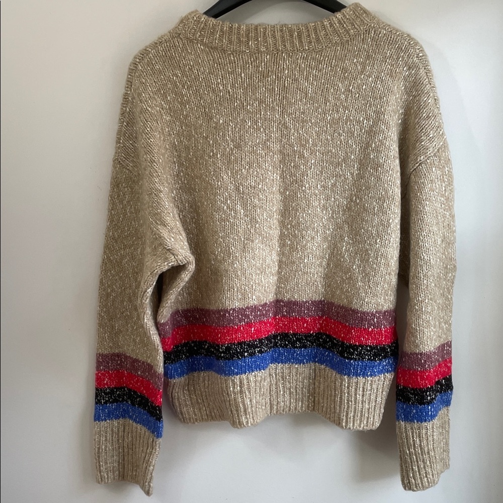 Treasure & Bond Multicolor Striped Boxy Cropped Camel Chunky Crewneck Sweater M - Picture 5 of 8